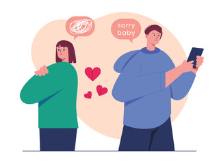 Fototapeta na wymiar Boyfriend chatting with girlfriend. Chatting vector illustration