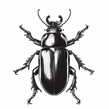 A detailed drawing of a beetle with a white background
