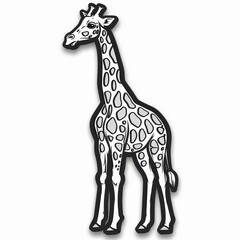 A simple illustration of a tall giraffe in black and white.