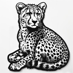 Engraving of a cheetah sitting down
