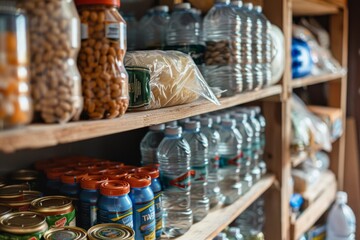 Shelves with jars and bottles in a cellar