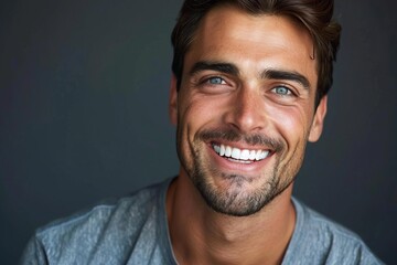 handsome man smiling with perfect teeth dental health advertisement studio portrait digital illustration - obrazy, fototapety, plakaty