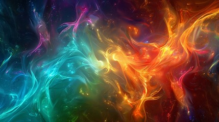 Fototapeta premium Energy pulses in a fractal universe, vibrant colors, abstract, otherworldly , 8k