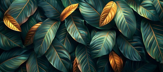 "Luxury Jungle: Green Leaf Pattern Background"