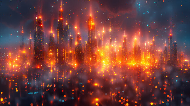 background with fire,
Smart city with particle glowing light connection
