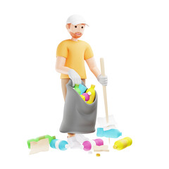 Man Picking Up Trash to Protect the Environment - 3D Character Illustration