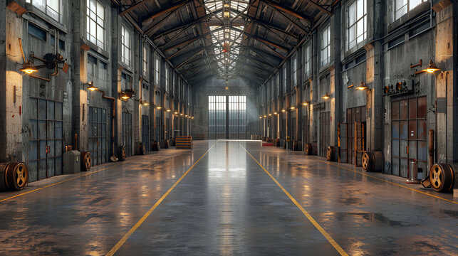 old abandoned building,
3D Industrial building warehouse interior 