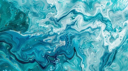 Obraz premium A refreshing splash of cool blues and mint in a summer marbling artwork