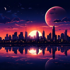 eclipse city skyline wallpaper silhouette day become night