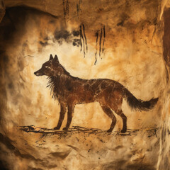 Simulated Prehistoric Cave Painting of a Wolf