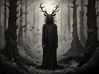 Mythological Figure standing in the Woods - obrazy, fototapety, plakaty