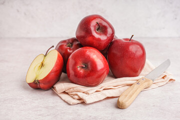 Many fresh red apples on white background