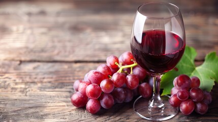 A glass of red wine with a cluster of grapes beside it, illustrating the connection between grapes and wine.