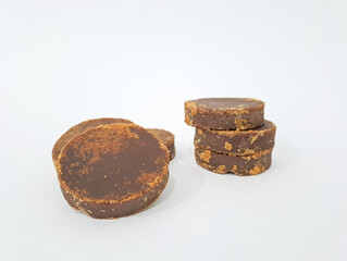 The palm sugar or Jaggery on white background