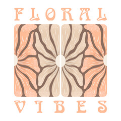 Abstract vector art illustration with hand drawn flowers composition and lettering Floral Vibes isolated on white background. Floral modern design for t-shirt printing, card or poster print