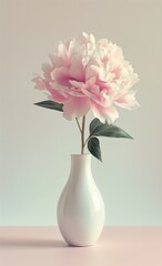 white vase pink flower peony map dao brush