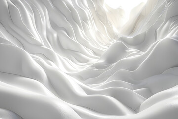 A surreal digital art piece featuring an ethereal white landscape, with flowing waves of soft fabric and light creating the illusion that you can almost touch it. Created with Ai - obrazy, fototapety, plakaty