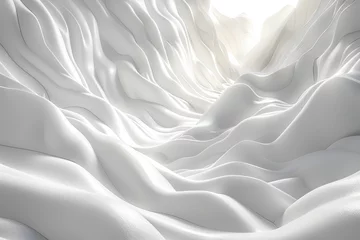 Fotobehang A surreal digital art piece featuring an ethereal white landscape, with flowing waves of soft fabric and light creating the illusion that you can almost touch it. Created with Ai © Digital Canvas