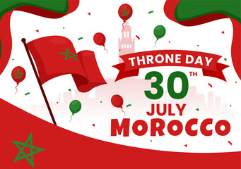 Happy Morocco Throne Day Vector Illustration on July 30 with Waving Flag and Ribbon in Celebration National Holiday Background Design