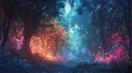 Ethereal Spirits in Vibrant Forest: Shamanic Journey for Spiritual Healing - obrazy, fototapety, plakaty