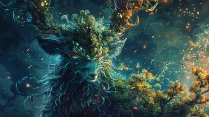 Title: Mythical Forest Guardian - Digital Artwork