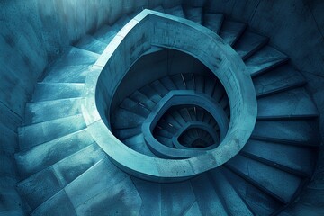 A spiral staircase in a building with a light coming through it and a person standing on the bottom - Powered by Adobe