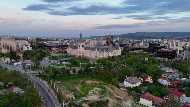 Drone view of Palace of Culture from capital of Moldova in Iasi Romania