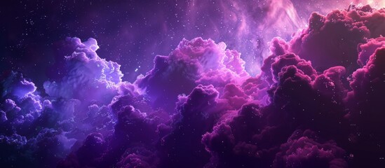Vibrant sky painted in shades of purple and blue, adorned with a multitude of sparkling stars in a mesmerizing display - obrazy, fototapety, plakaty
