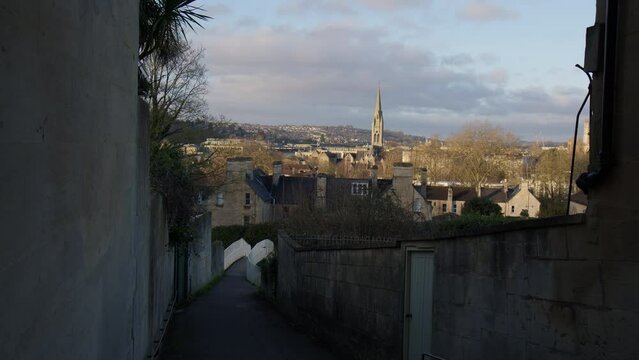Overlooking YMCA Bath Hostel And Cityscape In Bath, England United Kingdom. Wide Shot