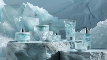 Frozen Elegance In the midst of an Arctic landscape the podium shines with elegance and sophistication displaying an icy crystal display . .
