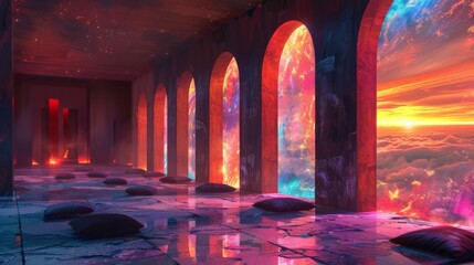 Obraz premium Tranquil Meditation Room with Psychic Waves