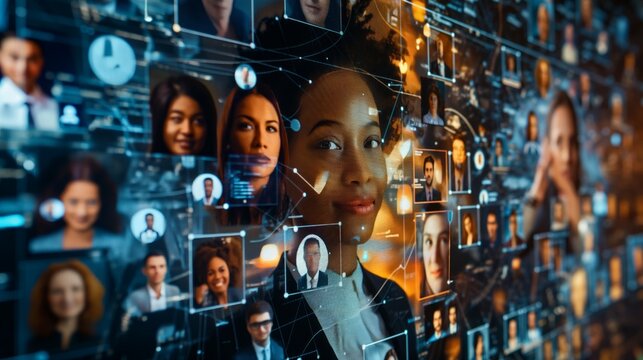 Dynamic network of interconnected people, visual metaphor for social media and global communication, concept of networking and digital connections