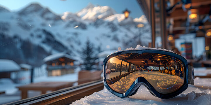 Ski Goggles on Snow Winter Sports Gear, generative ai