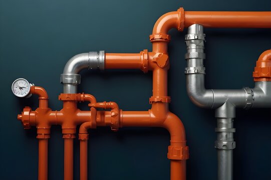 Plumbing concept with water pipes on solid background with copy space
