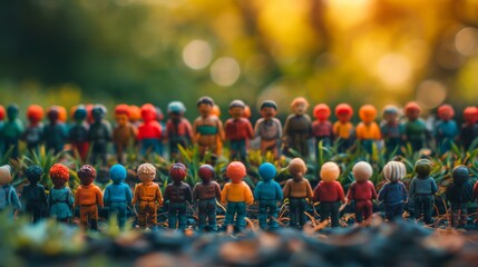 Obraz premium Colorful miniature figures assembled outdoors, symbolizing diversity and community, concept of societal structures and unity