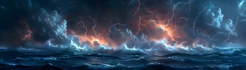 Tempestuous Anime Inspired Oceanic Storm with Mythical Sea Creatures and Spiraling Tornadoes - obrazy, fototapety, plakaty