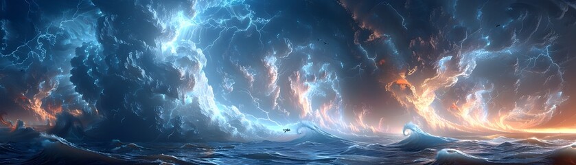 A Tempestuous Oceanic Maelstrom of Mythical Beasts and Supernatural Forces - obrazy, fototapety, plakaty