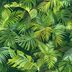 Verdant Tropical Leaves Pattern, Vibrant Green Jungle, Eco-Friendly Natural Wallpaper