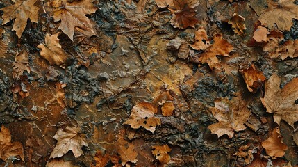 Rough, textured abstracts in earthy browns and greens, mimicking the forest floor covered in fallen leaves.