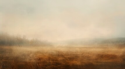 Soft, ethereal abstract fog over a muted landscape, symbolizing the mysterious, introspective quality of autumn. 