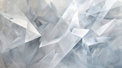 Sharp geometric abstracts in white and gray, representing the crystalline structures of frost and ice.  - obrazy, fototapety, plakaty