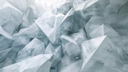 Sharp geometric abstracts in white and gray, representing the crystalline structures of frost and ice. 