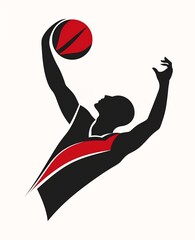 man reaching catch basketball solid shape red black flags jamaica design federation clothing insignia sun coast silver illustration