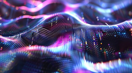 Abstract holographic textures, iridescent colors shifting, capturing the essence of advanced computing and AI interfaces. 