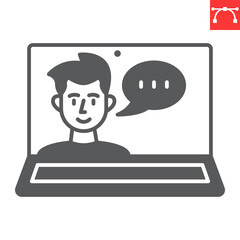 Online consultation glyph icon, e-learning and online support, video call vector icon, vector graphics, editable stroke solid sign, eps 10.