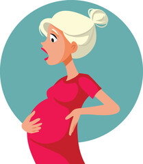 Surprised Pregnant Woman Holding Her Belly Vector Character. Mother to be ready for labor painful contractions 
