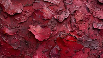 Layered abstract textures in varying shades of red, with hidden heart shapes, exploring the depth and complexity of love. 