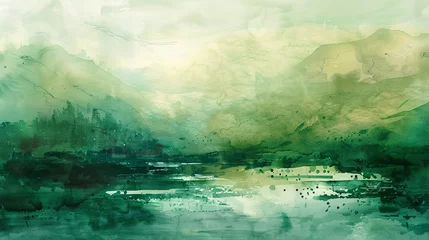Türaufkleber Olivgrün Soft, watercolor washes in various shades of green, evoking the lush landscapes of the Emerald Isle.
