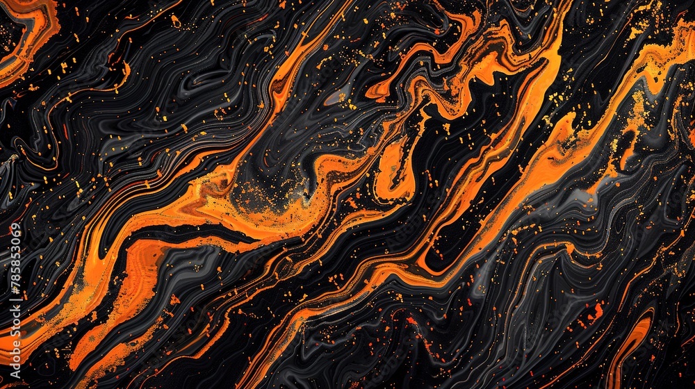 Poster abstract patterns of orange and black, evoking the flickering light of jack-o'-lanterns..