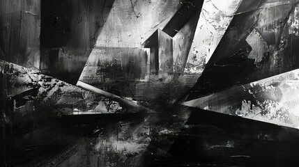 Stark, abstract contrasts with sharp angles in black and white, evoking ancient curses and haunted houses. 